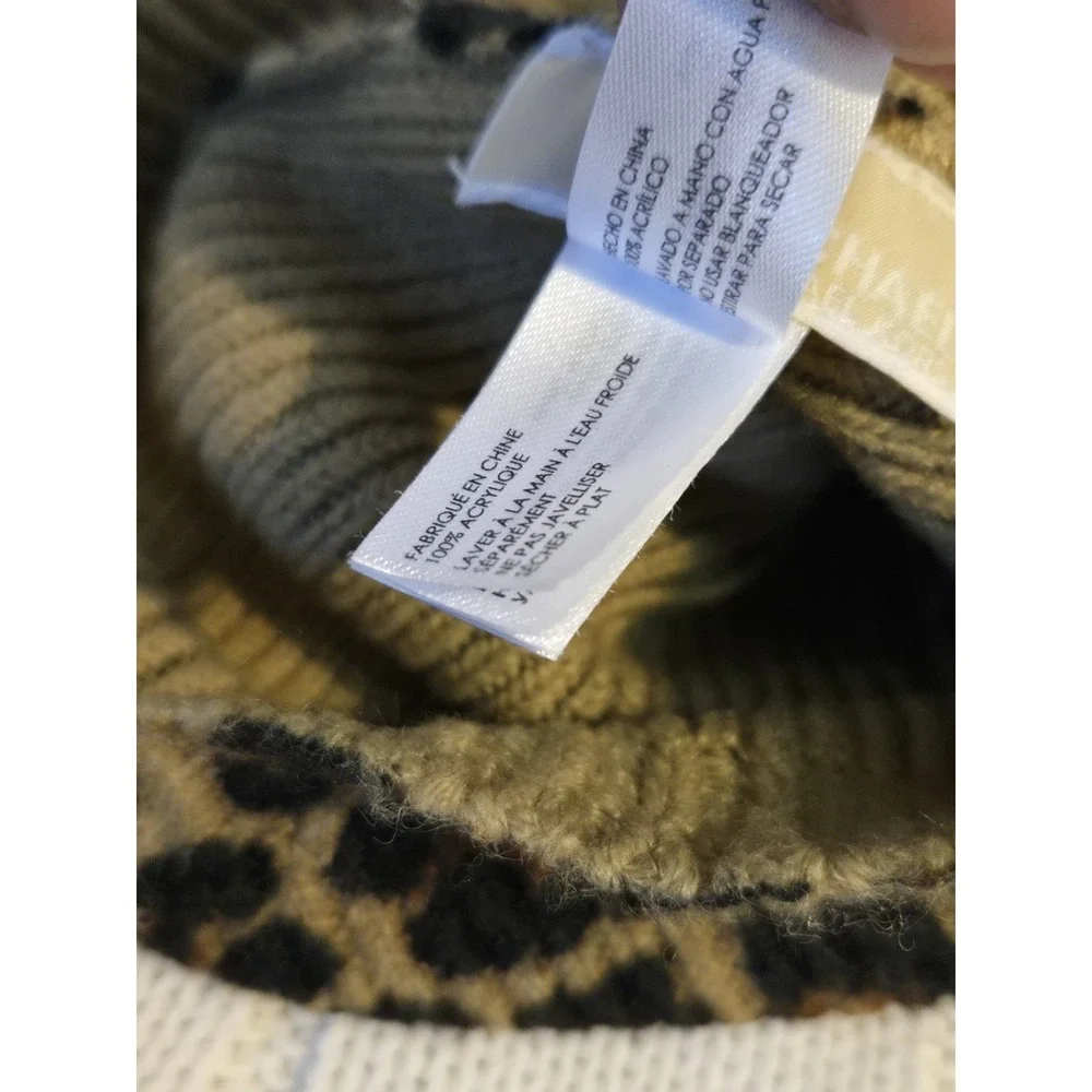 Michael Kors Leopard Print Knit Beanie‎ Hat Brown Black Acrylic Women's OSFA